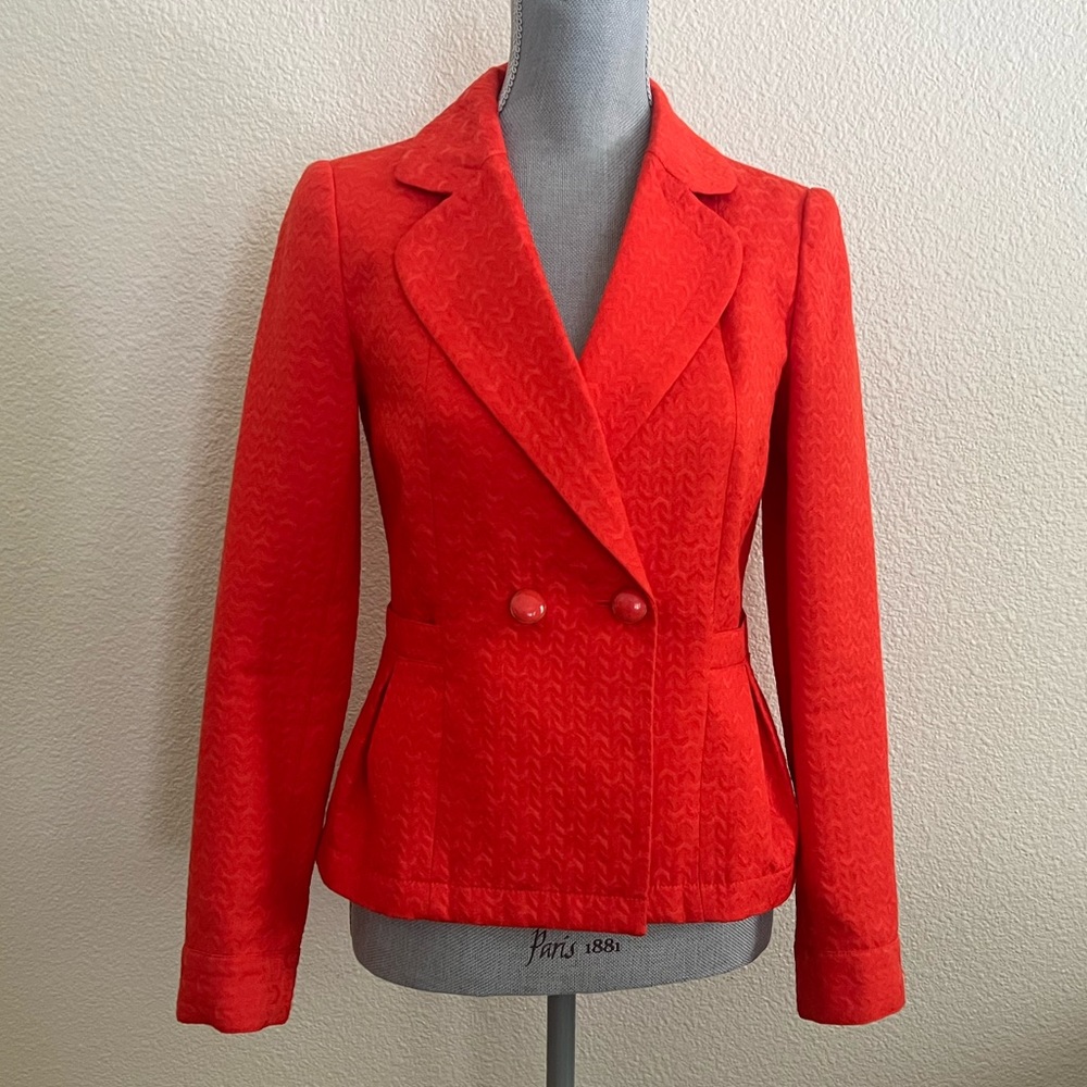 Banana Republic Orange Chevron Textured Double Breasted Blazer, Size 2